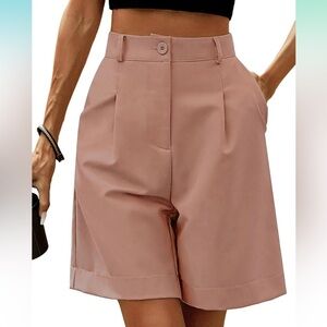 NWT Neecan Pink High Waist Elastic Wide Leg Bermuda Shorts Casual Summer Comfy